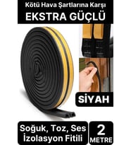 2 Metre Siyah Pvc Doğrama Kapı Pencere Soğuk Geçirmez Sızdırmaz İzolasyon Fitil Yapışkanlı 1x2=2 mt