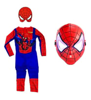 Baskılı Spiderman Örümcek Adam Kostümü + Işıklı Spiderman Maske - Örümcek Adam Kostüm (Karışık)
