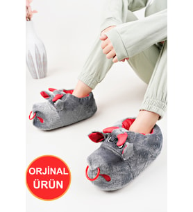 Orjinal Yumuşak Taban Sevimli Hayvan Panduf (Gri)