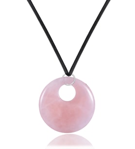Sertifikalı Deri İpli Doğal Pembe Kuvars Taşı Kolye (Çok Renkli)