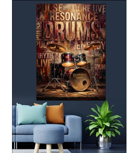 Drums Resonance Müzik Motivasyon Yazısı Dekoratif Kanvas - Mdf Ahşap Tablo