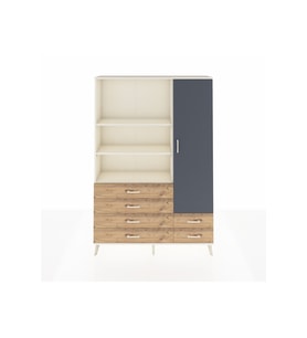 Arges Dolap 7 Raflı 6 Çekmeceli Tek Kapaklı  132x30x195 Aytaşı-Antrasit/Çam