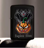 BK Gift Kişiye Özel Happy Halloween Tasarımlı Renkli Baskılı Siyah Benzinli Metal Çakmak-6