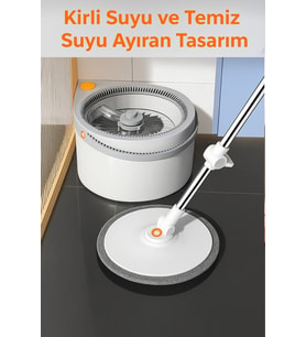 Otomatik Mop Temizlik Seti, Temiz ve Kirli Su Ayrıcı, 2 Yedek Bezli