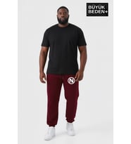 Erkek Büyük Beden N Logolu Paça Lastikli Rahat Kesim Jogger İnce Eşofman Altı SPR26BEA951-4 (Burgundy)