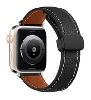 Apple Watch 10/11 42mm-38/40/41mm Kordon Magnetli PU Deri Kordon 2/3/4/5/6/se/7/ (Siyah)