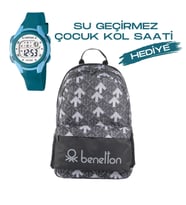 Çocuk Kol Saati Hediyeli Benetton Büyük Kapasiteli Çocuk Okul Çantası B.NT.037038 (Siyah)