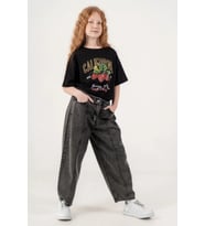 Kız Çocuk Şehir Stili Dikişli Baggy Kot Pantolon 2227