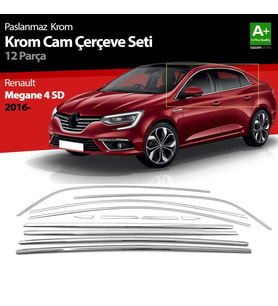 Renault Megane Uyumlu 4 Sedan Krom Cam Çerçevesi 12 Parça. 2016 Üzeri