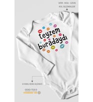 Teyzem Buradaydı Baskılı Bebek Zıbını – Çıtçıtlı Body  %100 Pamuk Uzun Kol (Beyaz)