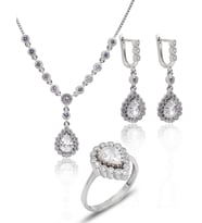 Zirkon Taşlı Damla Model 925 Ayar Gümüş Kadın Üçlü Set 201025665