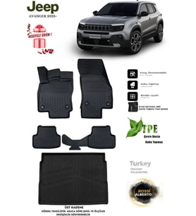 Jeep Avanger Elektrikli Üst 2025 Araca Özel 3D Paspas Ve 3D Bagaj Havuzu
