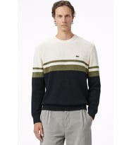 Lacoste Erkek Classic Fit Haroşa Örgü Renk Bloklu %100 Pamuk Lacivert Bej Haki Kazak