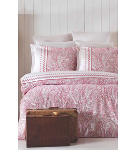 Çift Kişilik Nevresim Takımı Pamuklu Vintage Pembe Paisley (Çok Renkli)