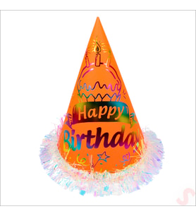Hologram Happy Birthday Şapka, 24cm x 1 Adet - Turuncu (STD)