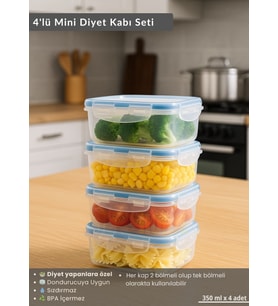 4'lü Mini Diyet Kabı Seti BPA Free Hava Almaz Saklama Kabı Çıkarılabilir Bölmeli Gıda Kutusu 350 ml