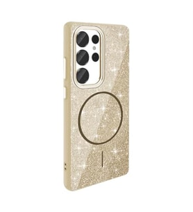 Coverzone Samsung Galaxy S25 Ultra ile uyumlu Parlayan Simli Y�zey Renkli Magsafe ile uyumlu W?reless ?arj �zellikli X Z-Okso Galaxy S25 Ultra i�in Kapak Gold