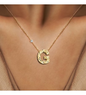 Demas Gold Pırlanta 14 Ayar Altın Kalemli G  Harfi Kolye (Sarı)
