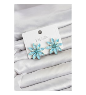 Mey İthalat® Buz Mavisi Renk Kristal Taşlı Lotus Çiçek Model Kadın Küpe