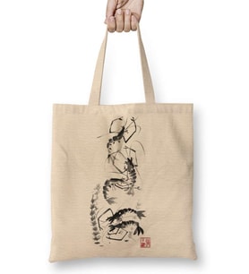 Traditional Chinese Painting Shrimp Gathering Bez Çanta Uzun Saplı