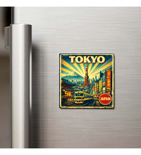 Vintage Tokyo Şehri Temalı Buzdolap Magneti – 9x9 cm