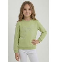 Breeze Kız Çocuk Sweatshirt İnci Taş İşlemeli 7-12 Yaş, Fıstık Yeşili