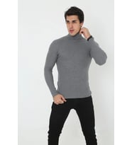 Erkek Fitilli Kaşkorse Kumaş Boğazlı Full Likralı Slimfit Body - Füme
