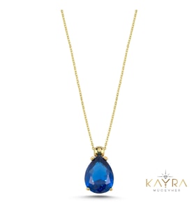 Mavi Topaz  Damla Taşlı Altın Kolye AKM14