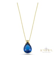 Mavi Topaz  Damla Taşlı Altın Kolye AKM14