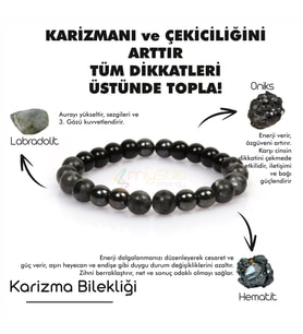 Mystic Energy KARİZMA Doğal Taş Tılsım Bilekliği (Labradorit, Oniks, Hematit Taşı Doğaltaş Bileklik)
