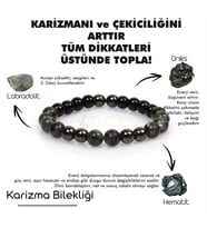 Mystic Energy KARİZMA Doğal Taş Tılsım Bilekliği (Labradorit, Oniks, Hematit Taşı Doğaltaş Bileklik)