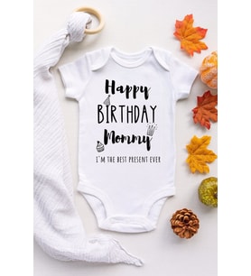 Unisex Doğum Günün Kutlu Olsun Anneciğim Kısa Kol Çıtçıtlı Bebek Body Zıbın