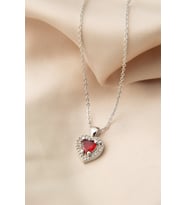 Elika Silver Kadın Kalp Model Kırmızı Taşlı Kolye (STD)
