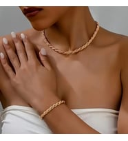 Unisex Rosegold Kalın (3mm) Burgu Çelik Kolye Ve Bileklik Set