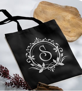 BK Gift Kişiye Özel Harfli Siyah Kumaş Bez Çanta-3, Baskılı Omuz Çantası, Alışveriş Çantası