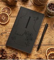 Kişiye Özel Çiçekli I Harfli Defter Doğum Günü Hediyesi (Siyah)