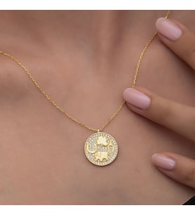 Gold Fil Motifli Şans 925 Ayar Gümüş Kadın Kolye