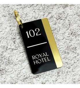 Anahtarlık, Kişiselleştirilebilir, Otel, Pansiyon, Yurt, Butik Otel, Bungalov Otel (Siyah-Gold)