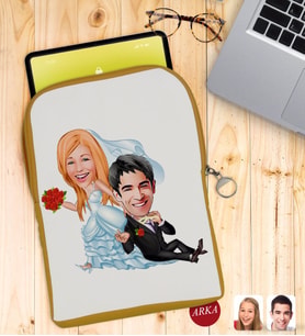 BK Gift Kişiye Özel Evleniyoruz Karikatürlü Taşınabilir Koruyucu Tablet Kılıfı & Organizer Çanta - Sarı-2