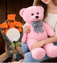 Ayıcık Buketi Seti Büyük Boy Peluş Ayıcık ve Aynalı Turuncu Ayıcık Buketi (Model 1)