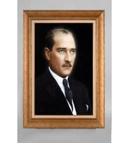 Altın Varaklı Çerçeveli Paspartulu Atatürk Tablo a246 (Gold)
