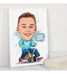 Eğlenen Erkek Çocuk Karikatürlü Kanvas Tablo