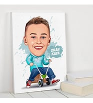 Eğlenen Erkek Çocuk Karikatürlü Kanvas Tablo