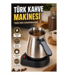 800W Türk Kahve Makinesi Elektrikli Cezve 360 ml Siyah Gri Kablolu