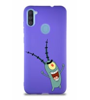 Samsung Galaxy A11 Soft Premier Kapak Plankton Tasarımlı Silikon Kılıf - Mor (Şeffaf)