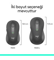 Logitech M650 Signature 910-006236 Siyah Sessiz Büyük Boy Sol El Optik Kablosuz Mouse Teşhir