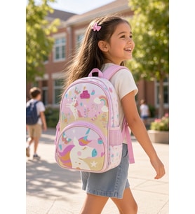 Kız Çocuk İlkokul Sırt Çantası Pegasus Unicorn Baskılı 3 Bölmeli 16L Matara Cepli 39x29x16cm