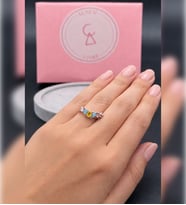 Alsem Store Prenses Model Baget Taşlı Işıltılı Ayarlanabilir Yüzük , Taşlı Bohem Minimalist Yüzük (Gümüş)