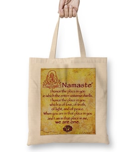 Namaste Yazı Meditasyon 04 Bez Çanta Uzun Saplı