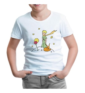 Küçük Prens - Gezegen Kırmızı Gül Beyaz Çocuk Tshirt